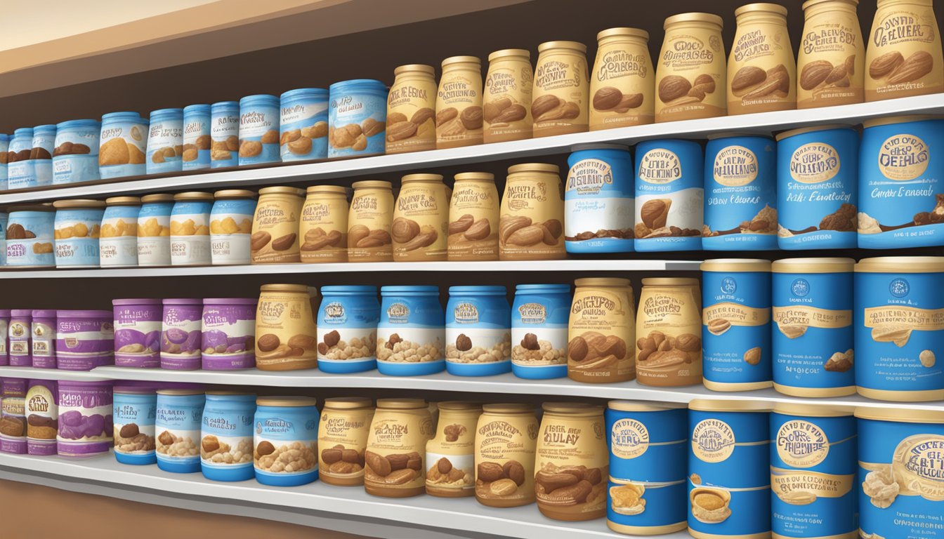 A display of Blue Bell Creameries products arranged on a shelf in a grocery store