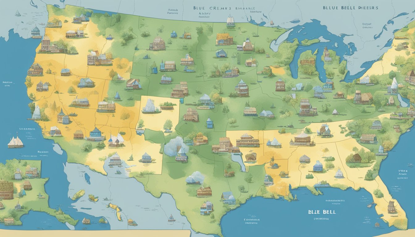 A map showing Blue Bell Creameries' expansion across different geographical regions and marketplaces