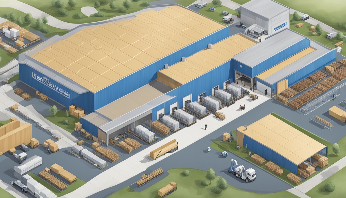 A bustling blue bell creameries distribution center with workers and machinery moving products