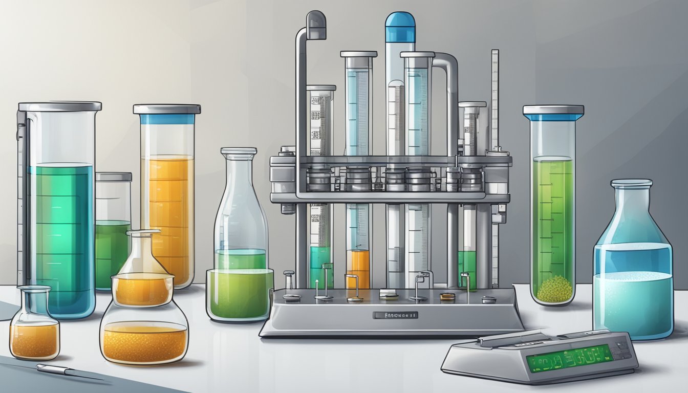 A lab setting with test tubes and equipment, showing changes in hormone levels and metabolic activity before and after intermittent fasting