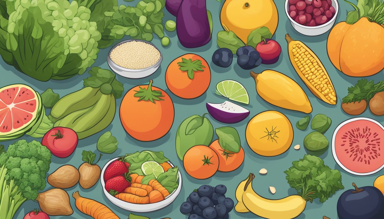 A variety of fresh fruits, vegetables, lean proteins, and whole grains arranged on a table, ready for meal prep