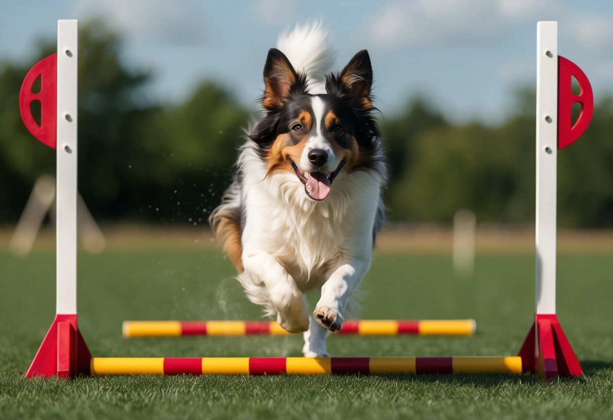 A Drentsche Patrijshond dog running through an agility course