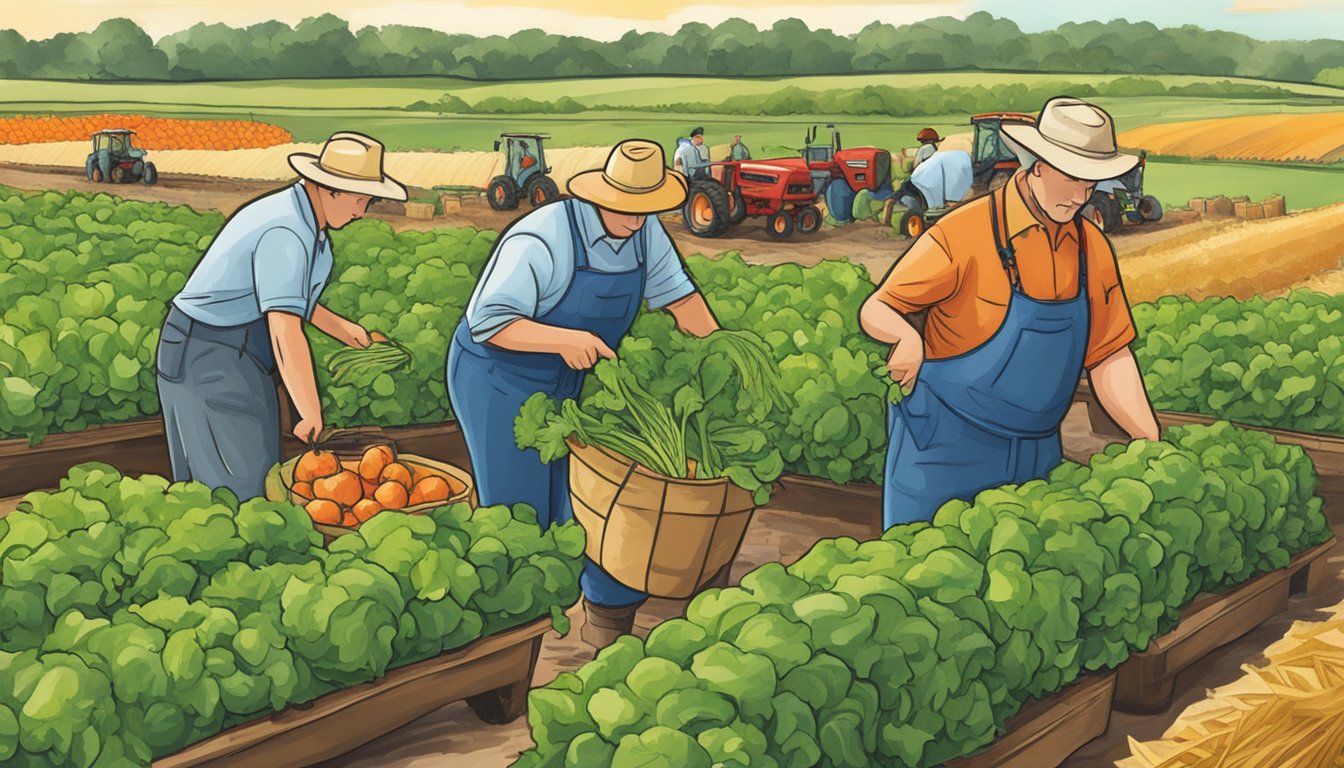 A group of farmers in Central Texas harvesting fresh produce with the support of 5 HEB programs