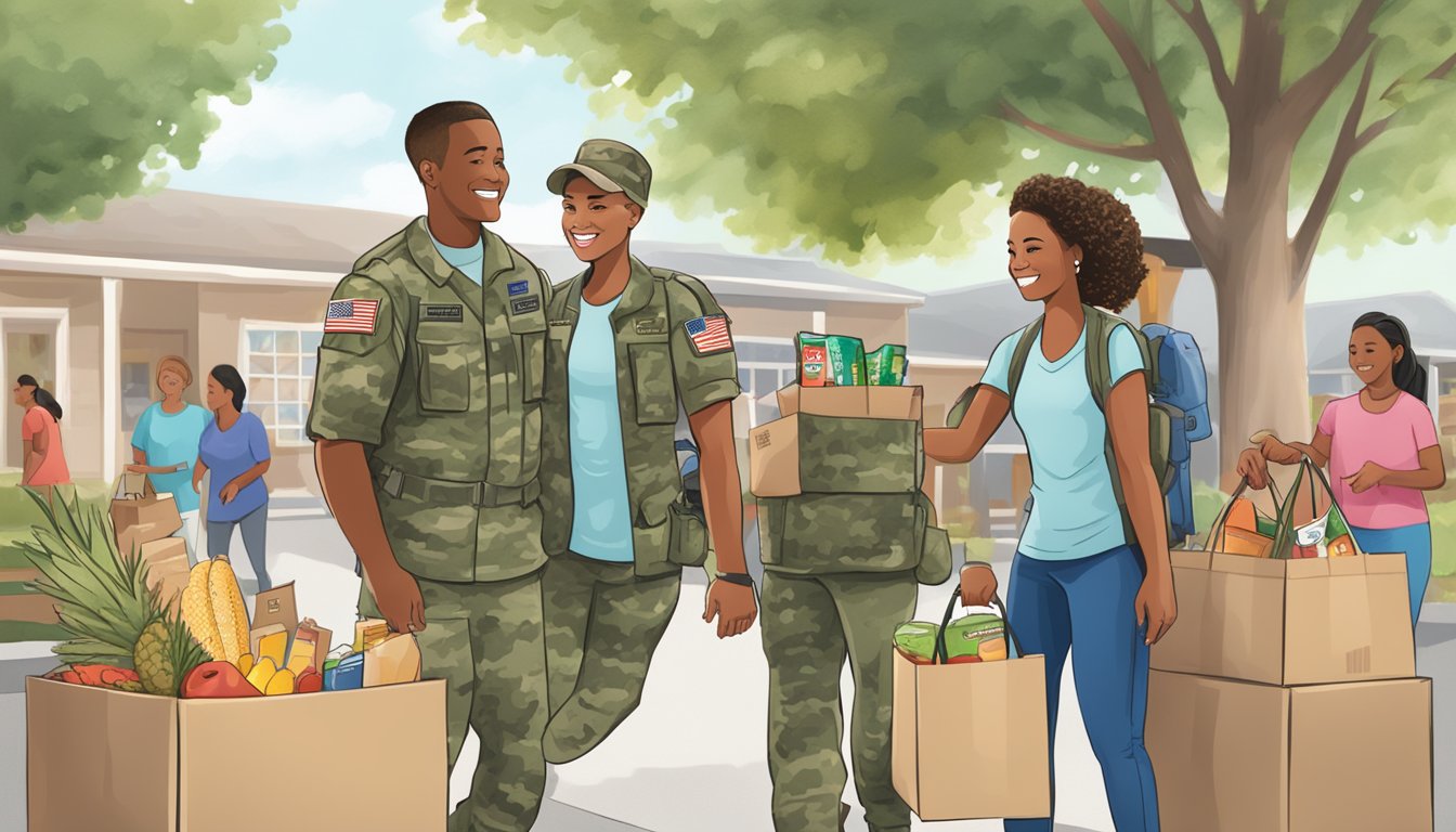 A military family receiving support from HEB through groceries, care packages, and community events