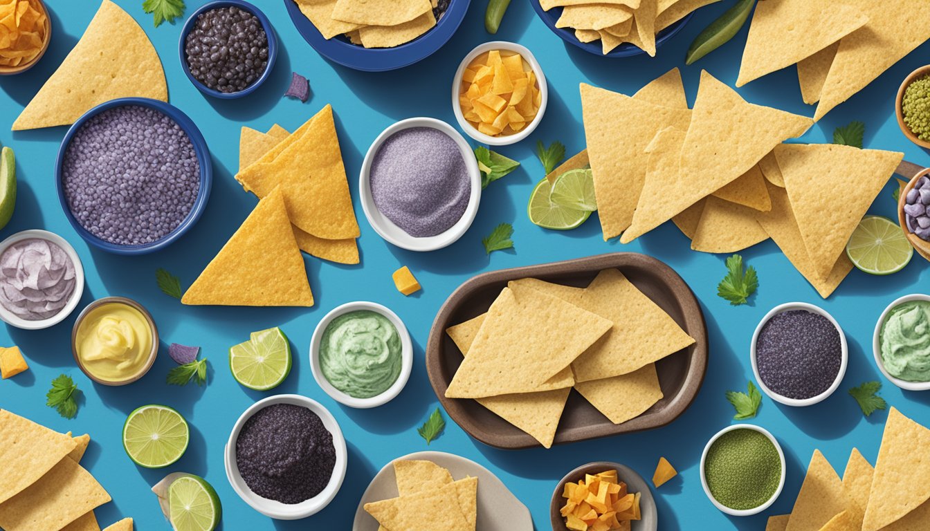 A colorful spread of H-E-B Organics Blue Corn Tortilla Chips and 14 other HEB party products arranged on a table