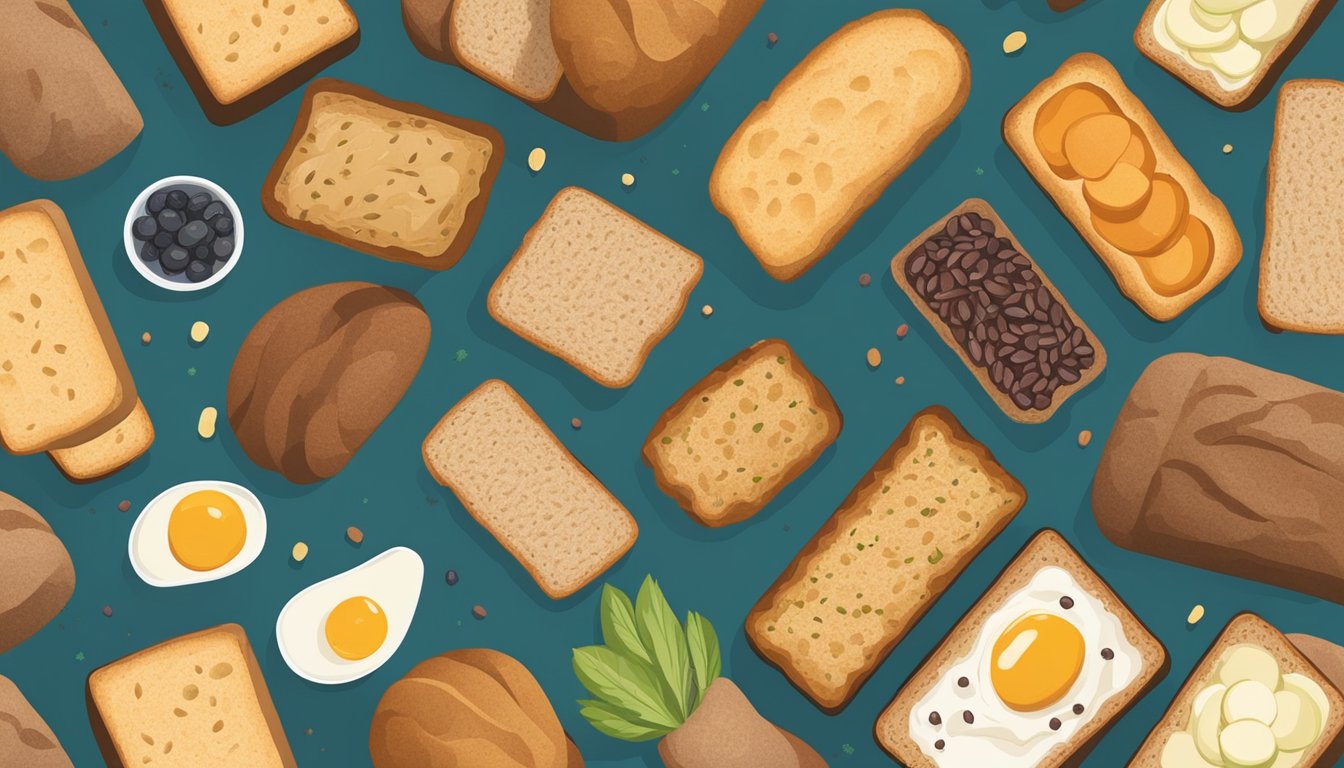 A diverse array of 12 loaves of organic, gluten-free bread from Imperfect Foods, surrounded by various HEB offerings catering to different dietary restrictions