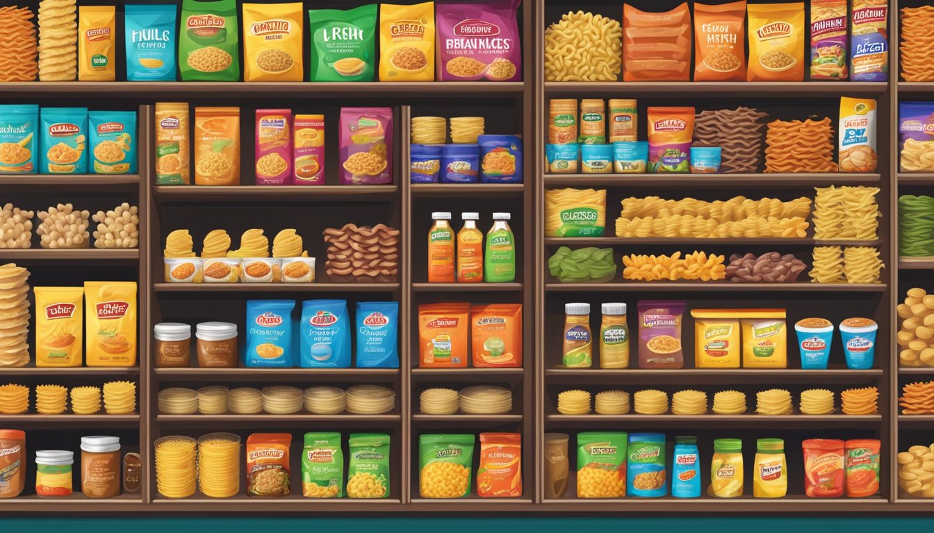 A colorful array of Central Market Classic Rotini Pasta and 15 HEB pantry products neatly arranged on shelves