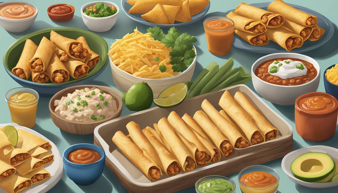 A table spread with HEB Hill Country Fare Chicken Flautas and 11 other Texas-flavored HEB products