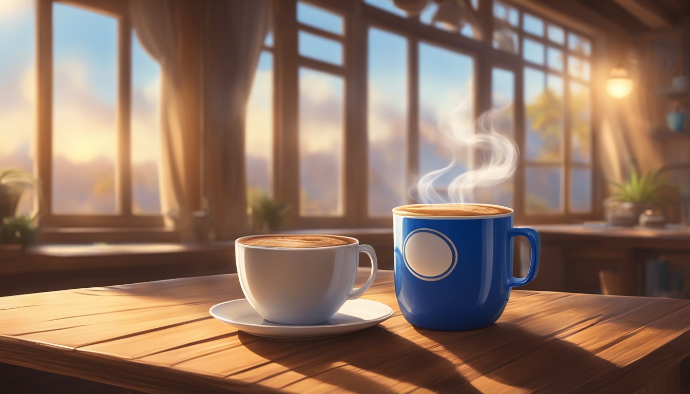 A steaming cup of Sonic's coffee sits on a rustic wooden table, surrounded by the soft glow of morning light filtering through a window