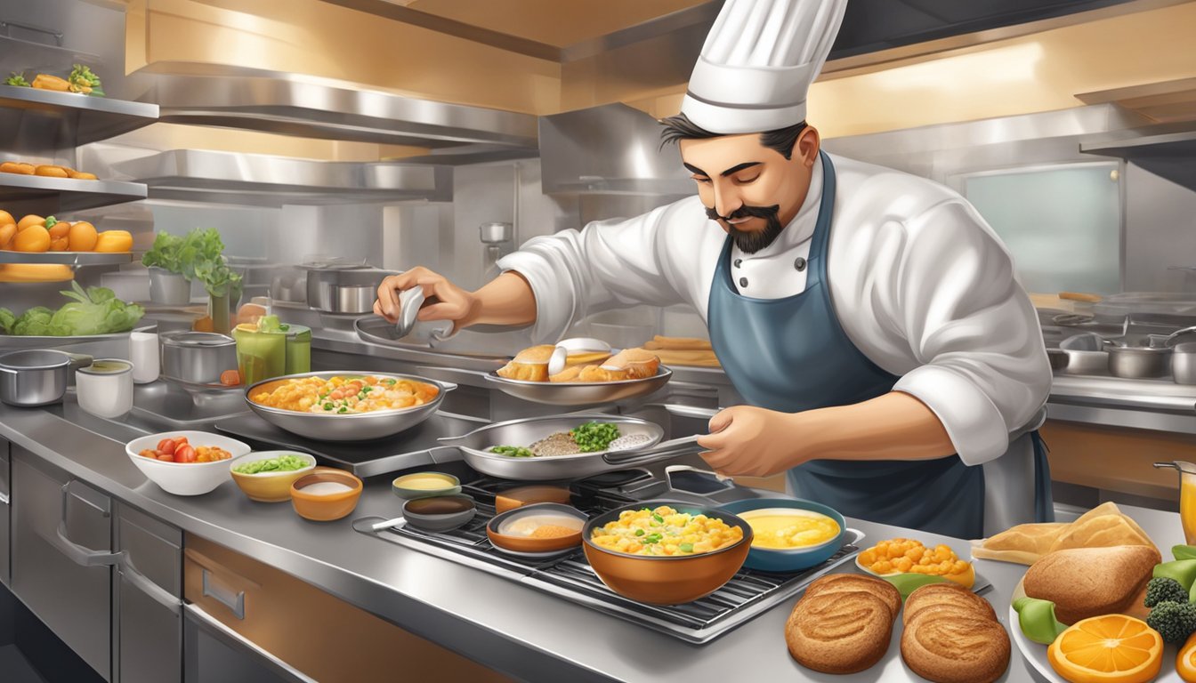 A chef prepares a customized Sonic breakfast, surrounded by a variety of fresh ingredients and cooking utensils, with a focus on convenience and service