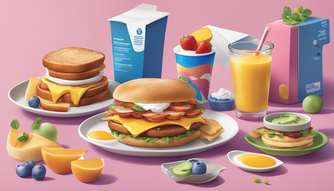 A colorful spread of Sonic breakfast items from different regions, surrounded by nutritional information and regional details