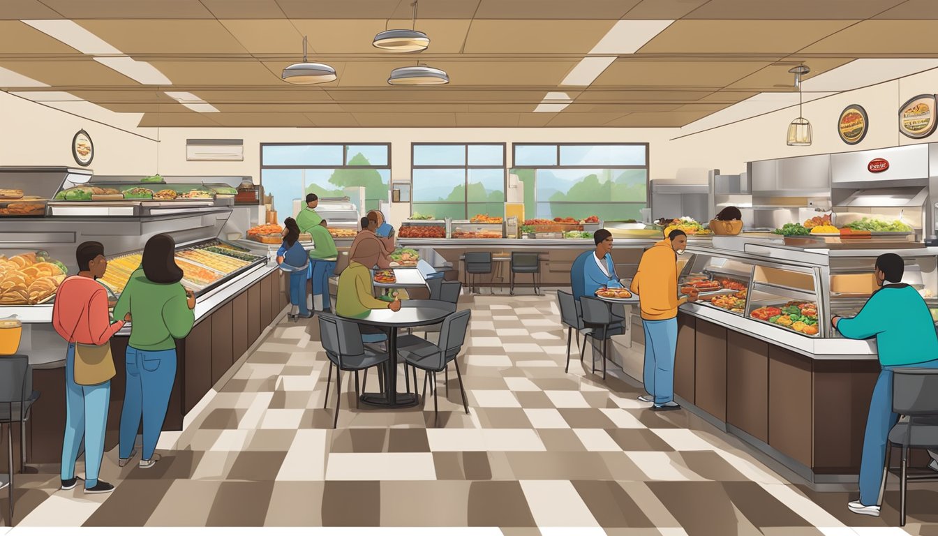 A bustling breakfast buffet at Golden Corral, with a wide array of fresh and hot food options, self-serve stations, and a welcoming, accessible layout