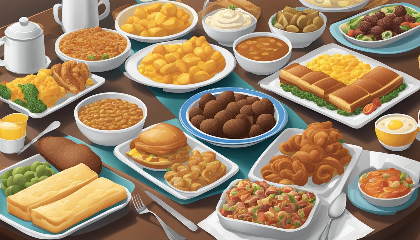 A bustling breakfast buffet at Golden Corral, featuring a variety of regional specialties and classic morning dishes