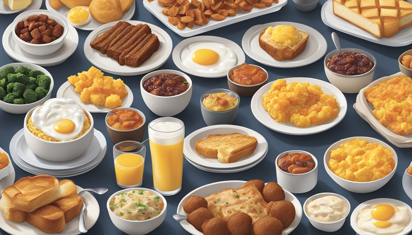 A spread of regional breakfast dishes from Golden Corral, featuring seasonal and local variations