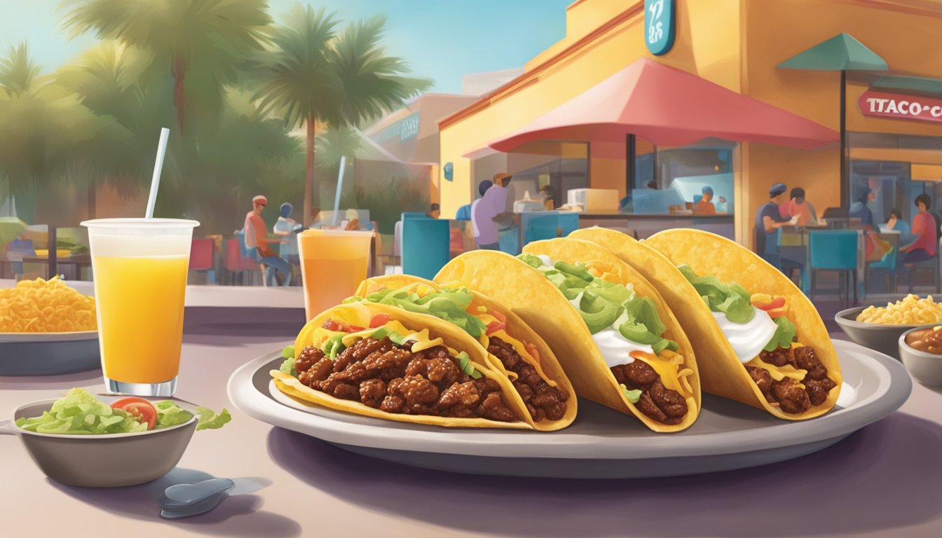 A colorful, bustling morning scene at Taco Cabana, with a steaming plate of their signature breakfast taco front and center