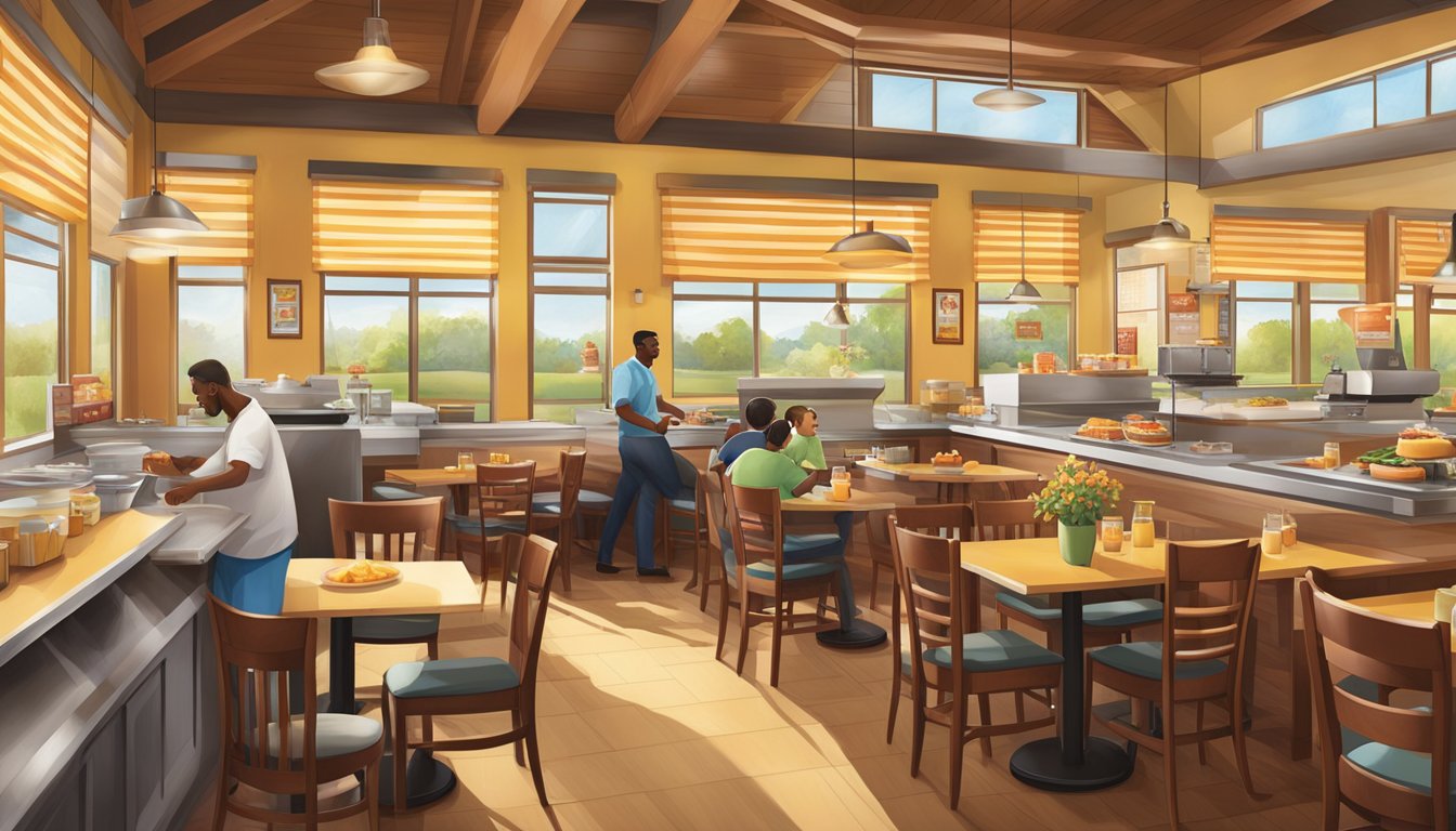 The morning sun shines on a bustling Golden Corral restaurant, where technology seamlessly integrates into the breakfast service, showcasing the value propositions and pricing strategies