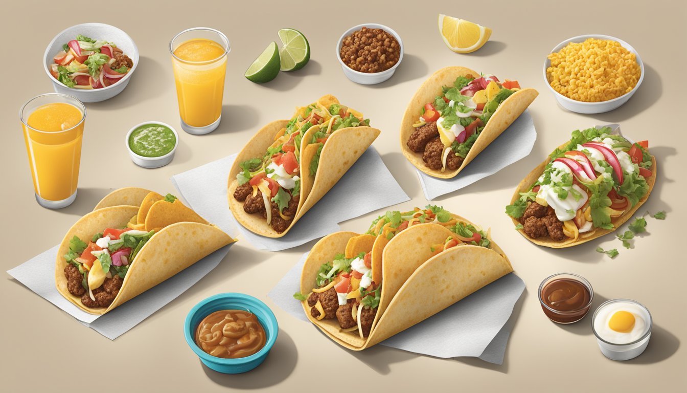 A comparison of Taco Cabana's breakfast tacos and street tacos, showcasing the different ingredients and portion sizes