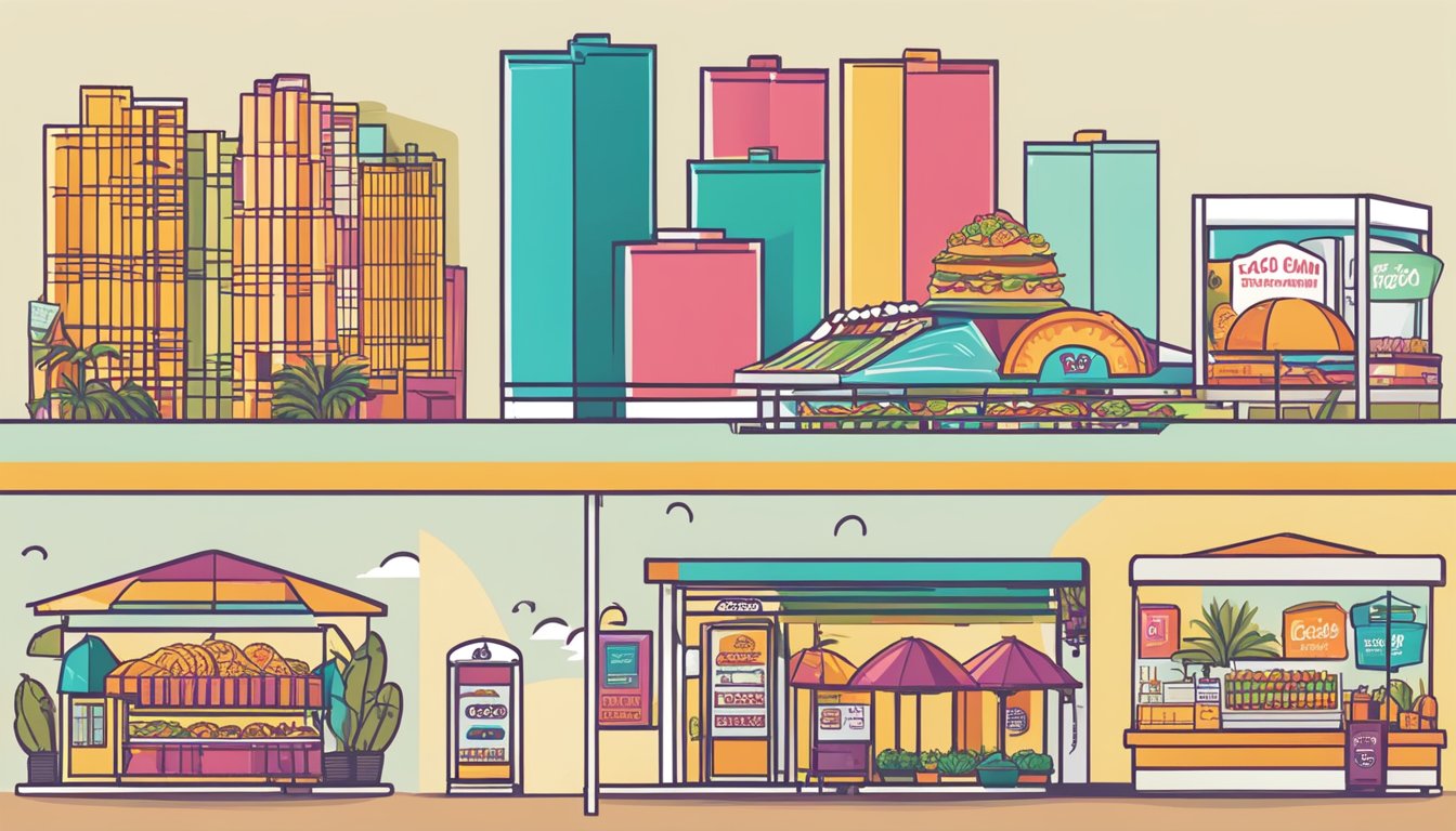 A colorful graph shows the financial performance of Taco Cabana alongside images of chorizo and pricing strategies