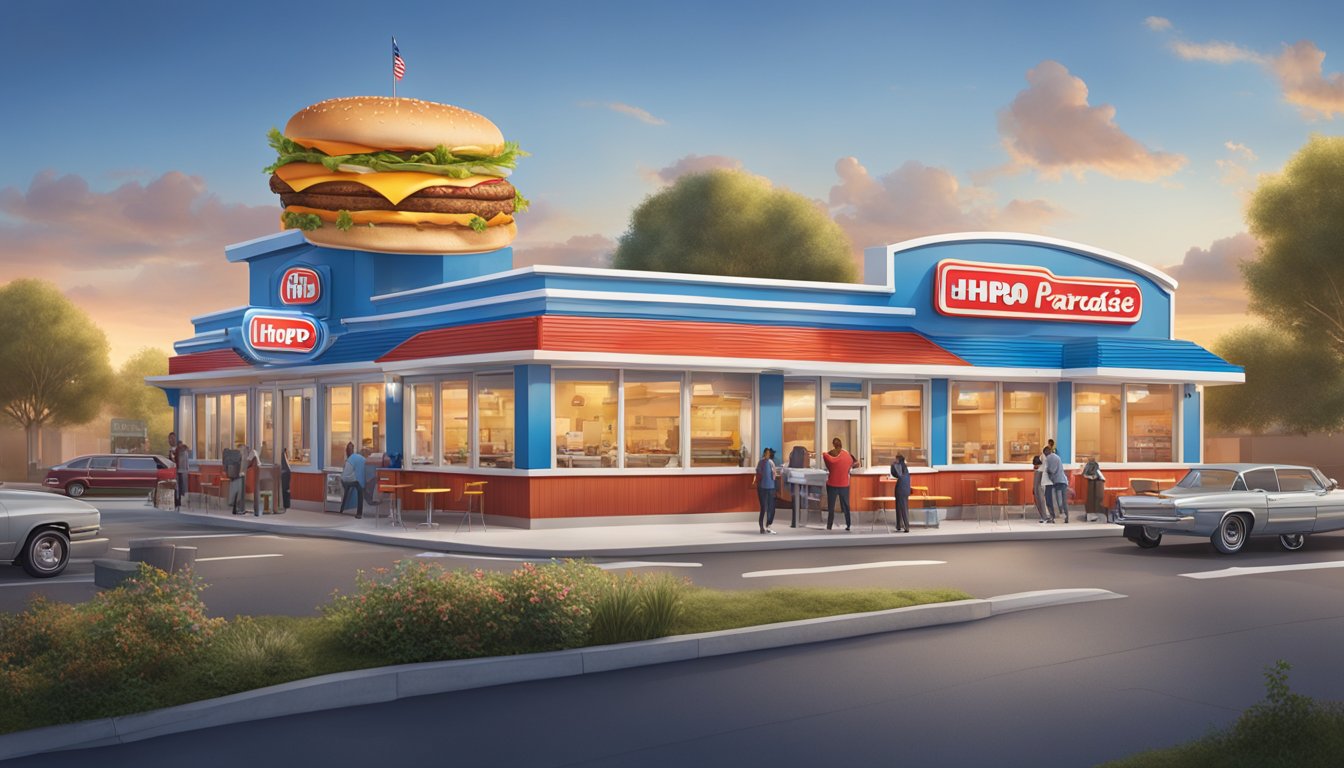 A bustling diner with a burger joint sign transforms into a pancake paradise with the addition of IHOP branding and franchise expansion