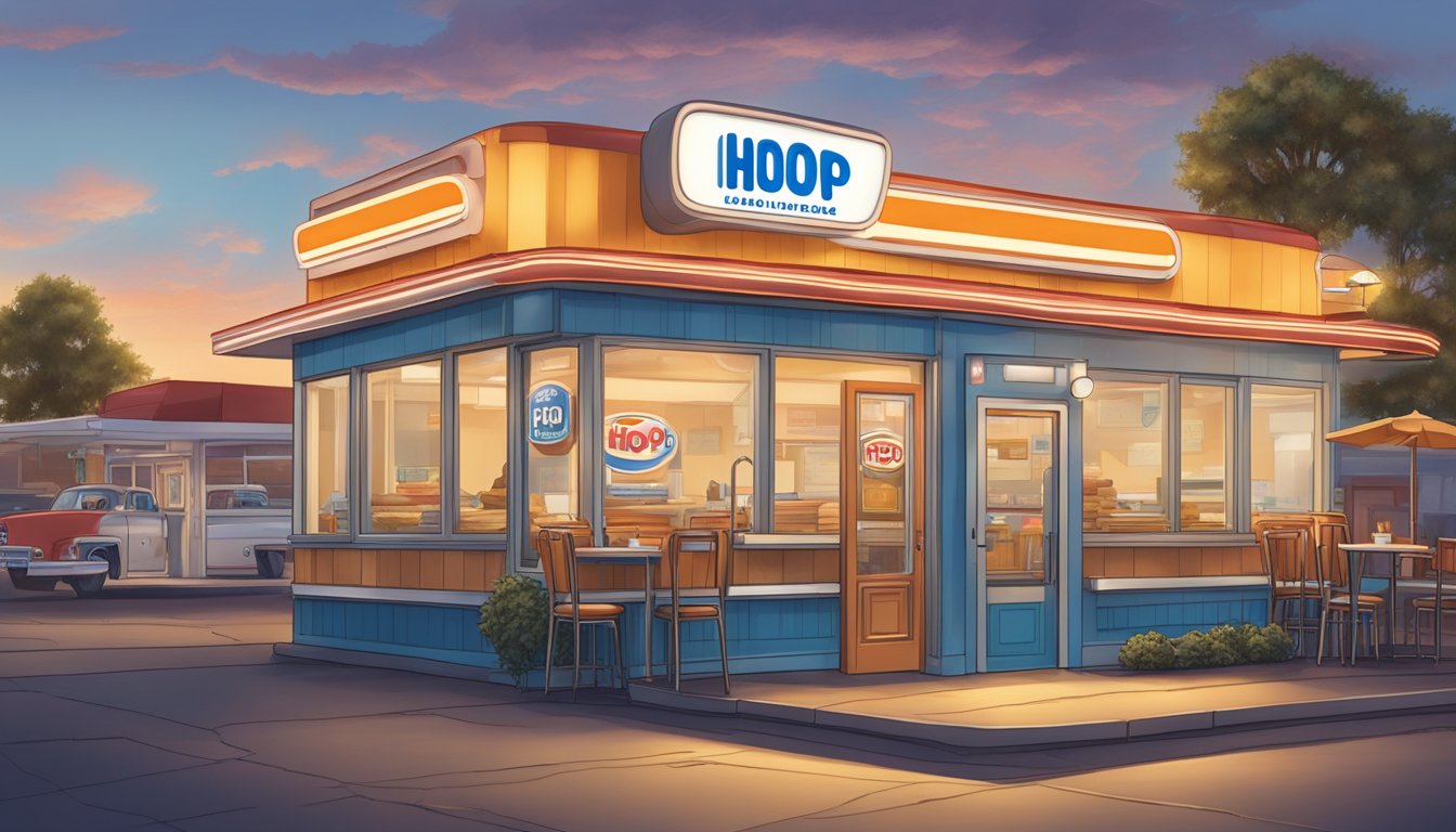 A bustling burger joint transforms into a pancake paradise, with a retro diner vibe and a sign proudly displaying the new name "IHOP."