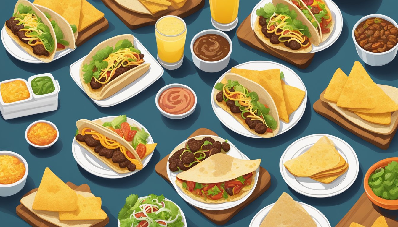 A colorful spread of tacos, toast, and breakfast items arranged in customizable combo deals, with pricing displayed