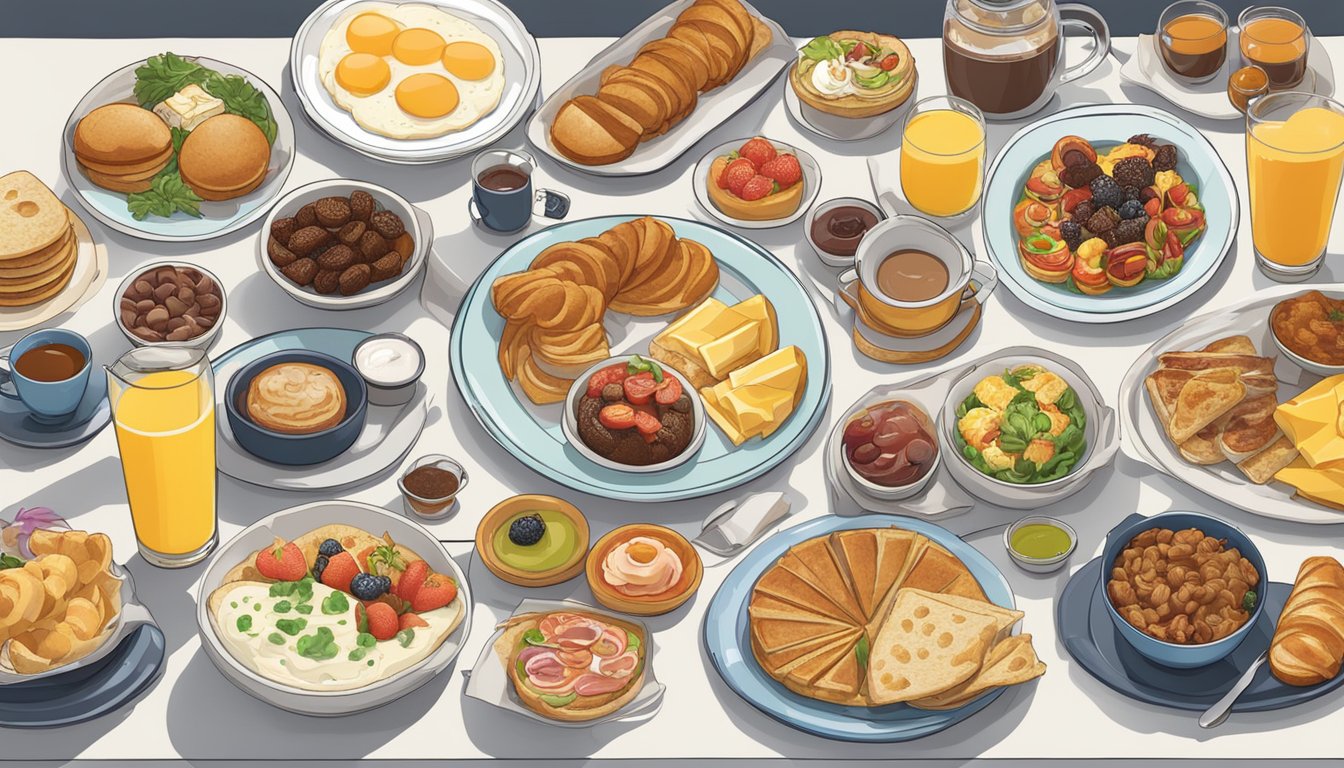 A table filled with a variety of breakfast platters, each showcasing unique specialty items and customizations