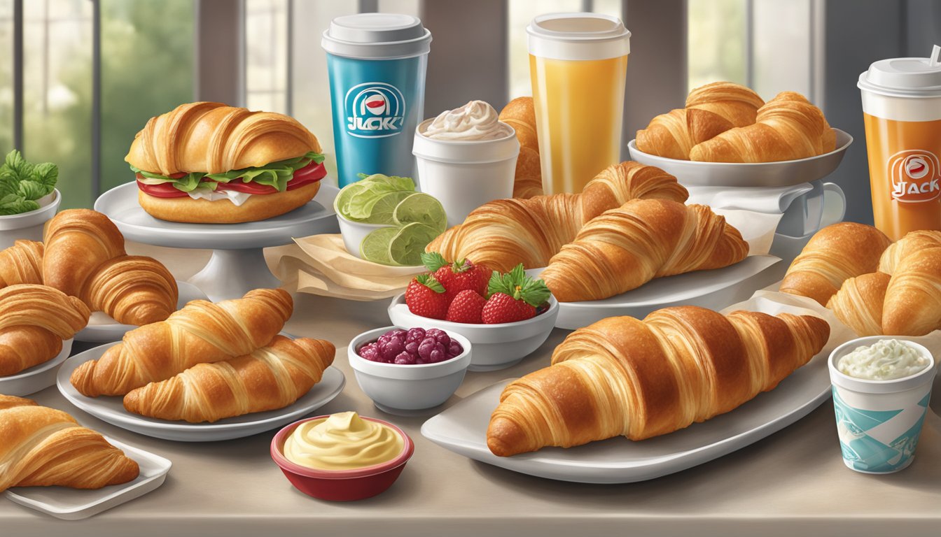 A display of fresh, high-quality ingredients and various flavored croissants at Jack in the Box