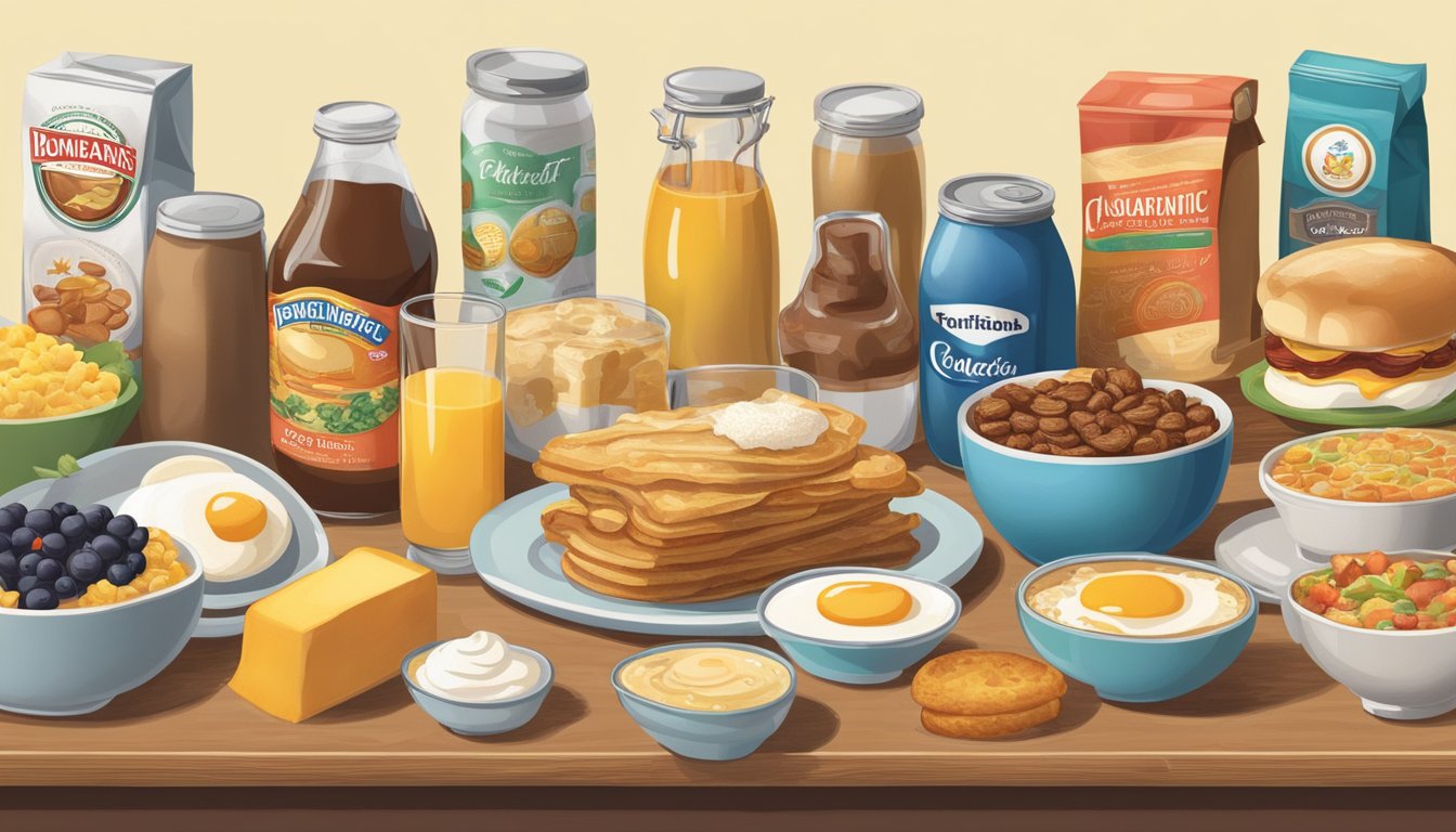 A timeline of breakfast items from different decades, featuring iconic dishes and packaging