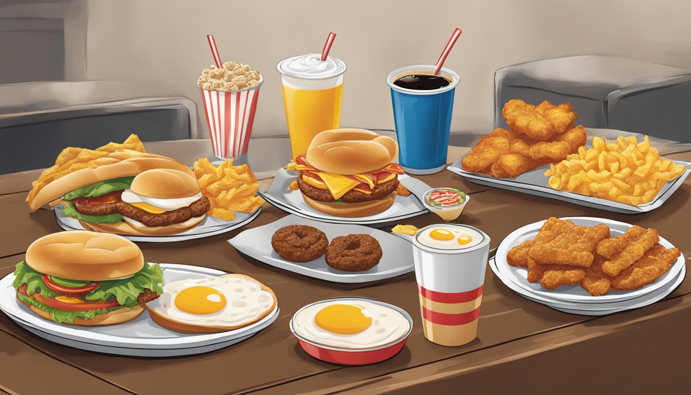 A table set with regional breakfast items from Carl's Jr., representing a diverse taste tour across America