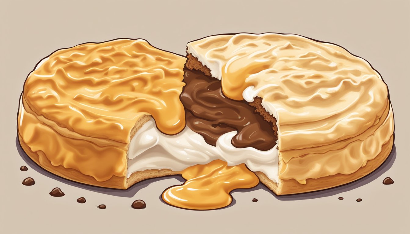 A steaming biscuit split in half, one side covered in rich, creamy gravy while the other remains bare, sparking a heated debate