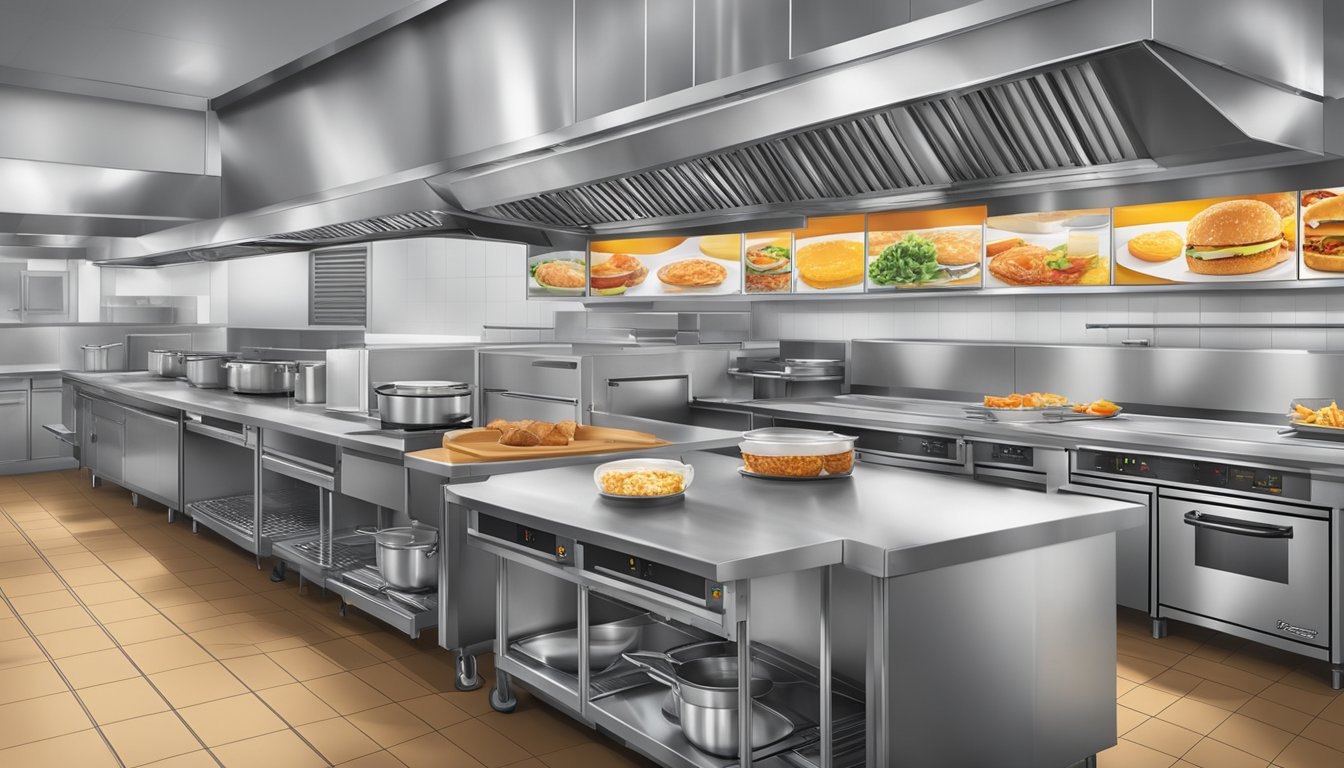 A modernized kitchen at Hardee's, with advanced cooking equipment and digital order management systems in place for efficient breakfast service