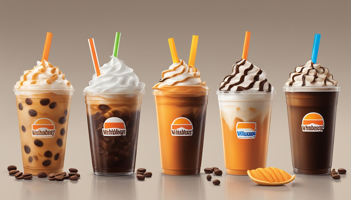 A refreshing array of iced coffee varieties displayed alongside Whataburger's branded coffee products