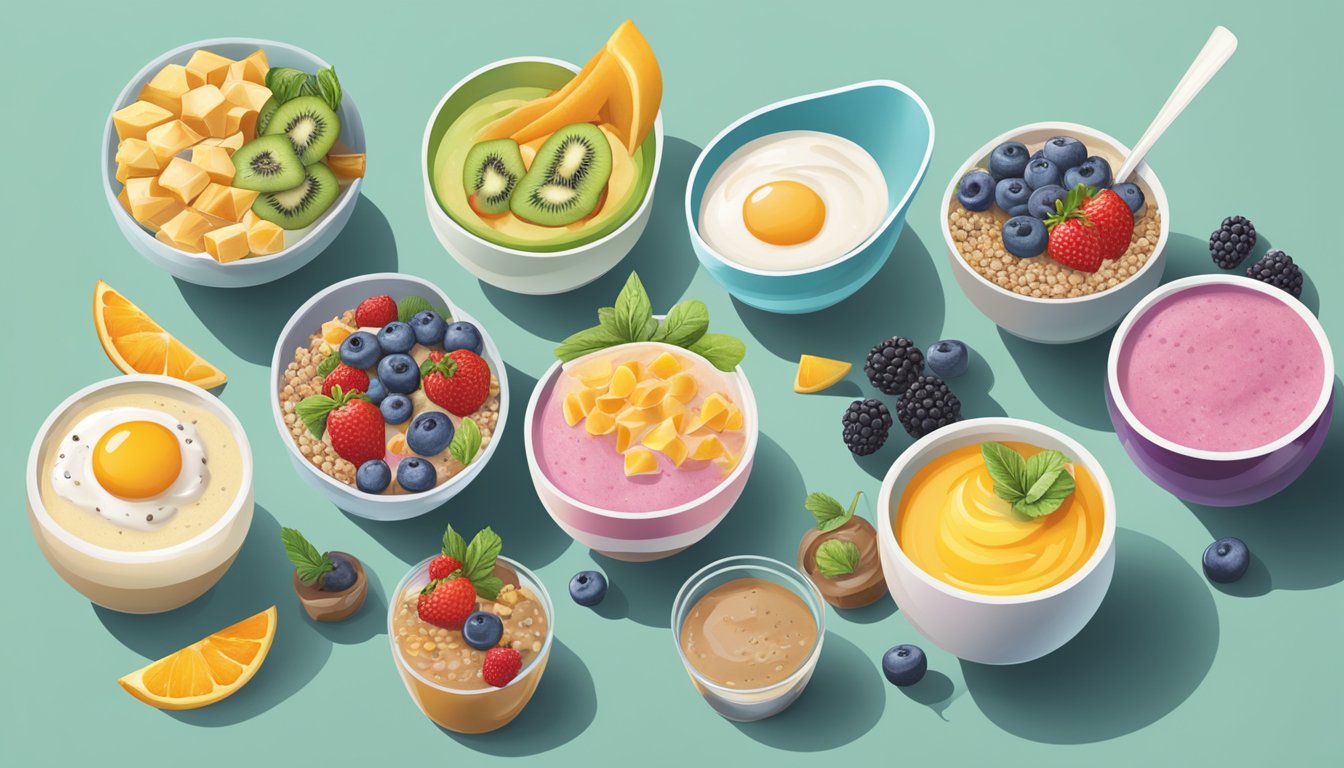 A colorful array of breakfast bowls and smoothies from different regions, each showcasing unique ingredients and flavors