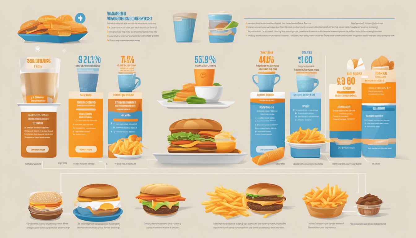 A colorful infographic showing the breakdown of calories and macronutrients for Whataburger's breakfast options, with detailed charts and graphics