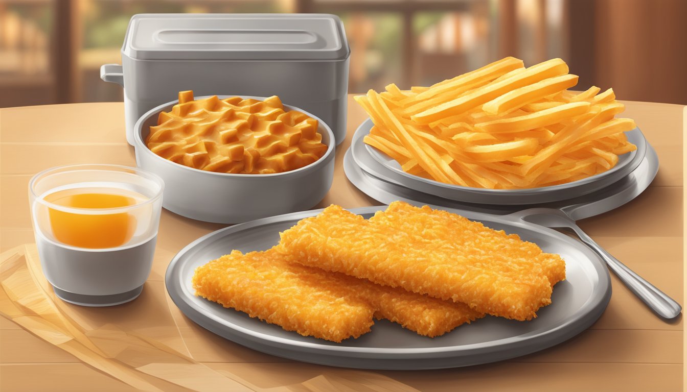 A sizzling hot plate of golden hash brown sticks, crispy and seasoned, served alongside a hearty breakfast at Whataburger