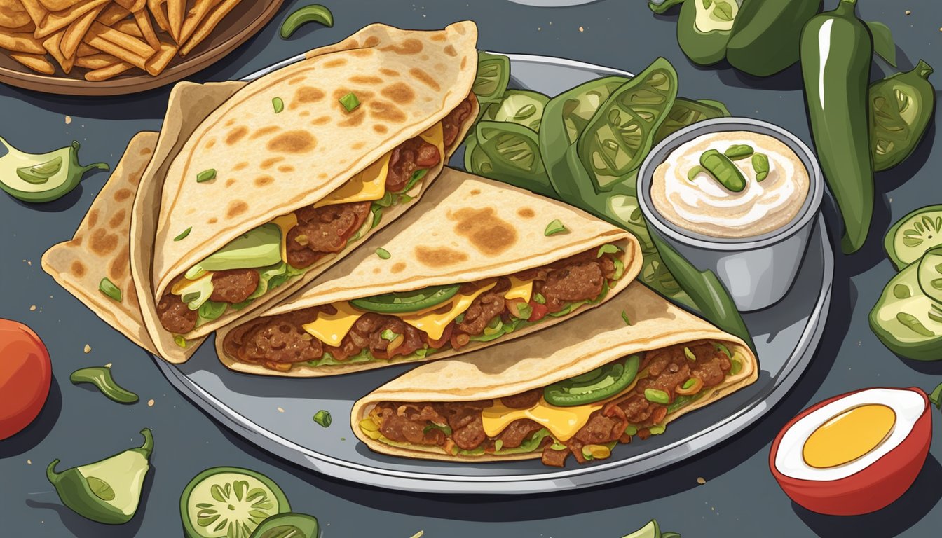 A Breakfast Crunchwrap surrounded by jalapeños, with 8 secret menu items displayed around it