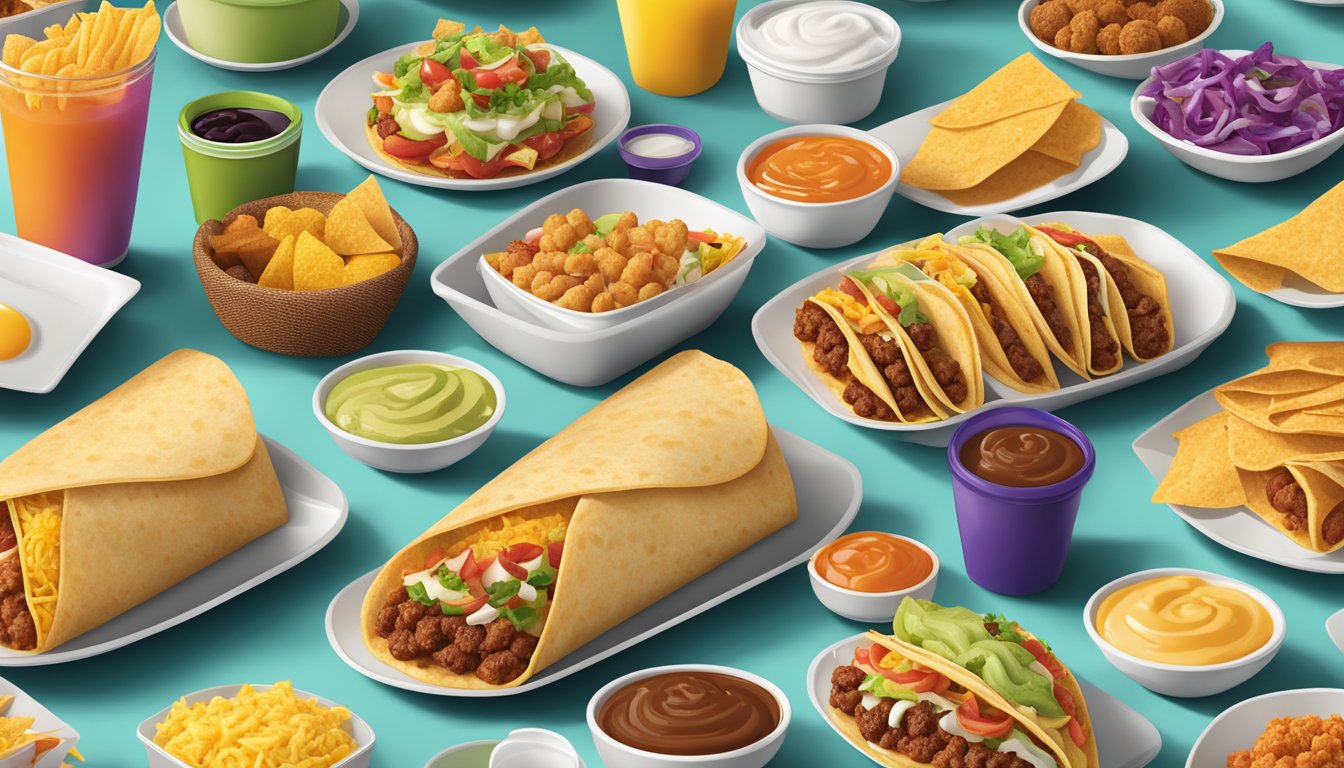 A colorful spread of Taco Bell breakfast items outshining traditional fast food options with fresh ingredients and diverse flavors