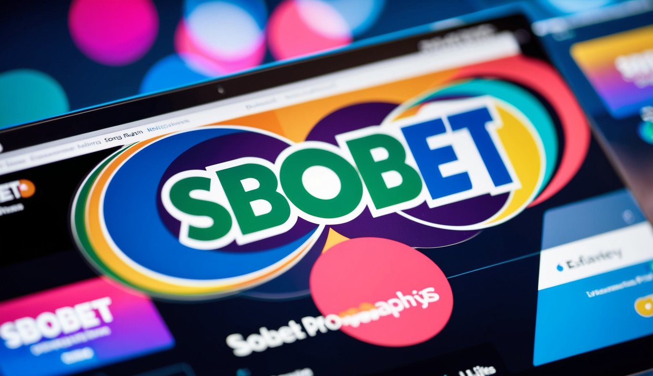 Tata letak situs web yang hidup dan modern dengan logo Sbobet yang ditampilkan secara mencolok, dikelilingi oleh elemen grafis yang ramping dan dinamis