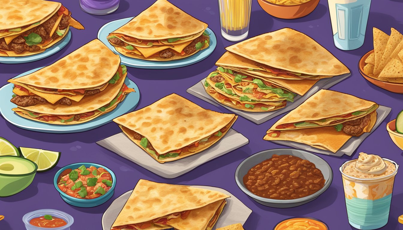 A sizzling sunrise quesadilla surrounded by 10 evolving Taco Bell breakfast items