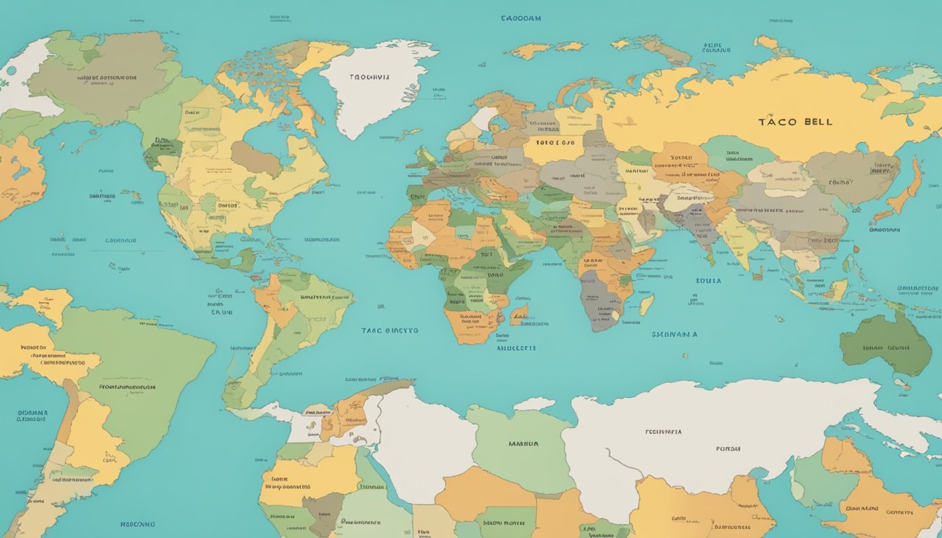 A map showing 11 countries with and without Taco Bell breakfast options