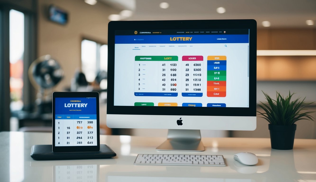 Sebuah layar komputer menampilkan situs web dengan nomor lotere dan alat analisis