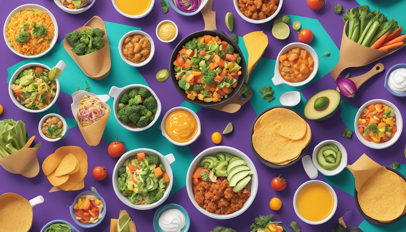 A vibrant, colorful vegetable medley fills a mini skillet bowl, surrounded by other Instagram-worthy breakfast presentations from Taco Bell