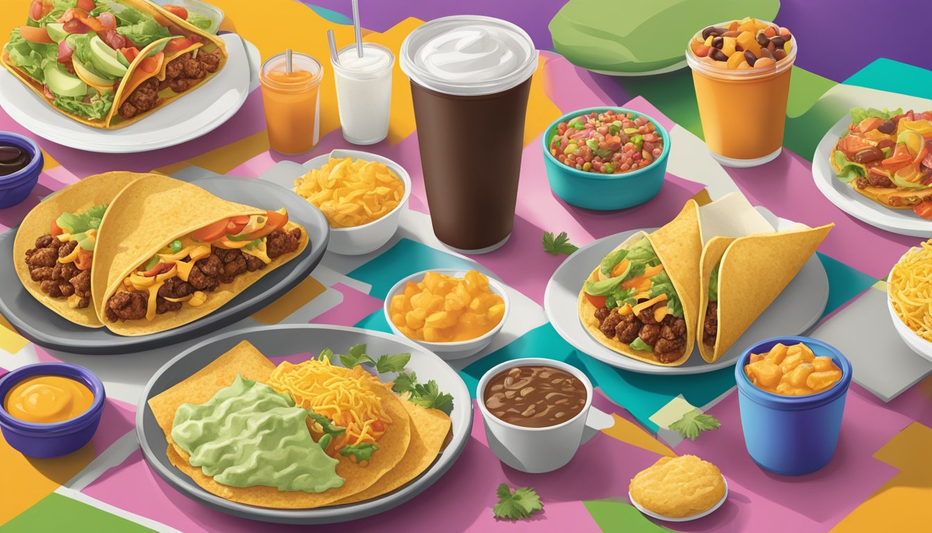 A colorful Taco Bell breakfast spread with 11 reasons displayed around it, showcasing the cultural impact of the affordable pricing