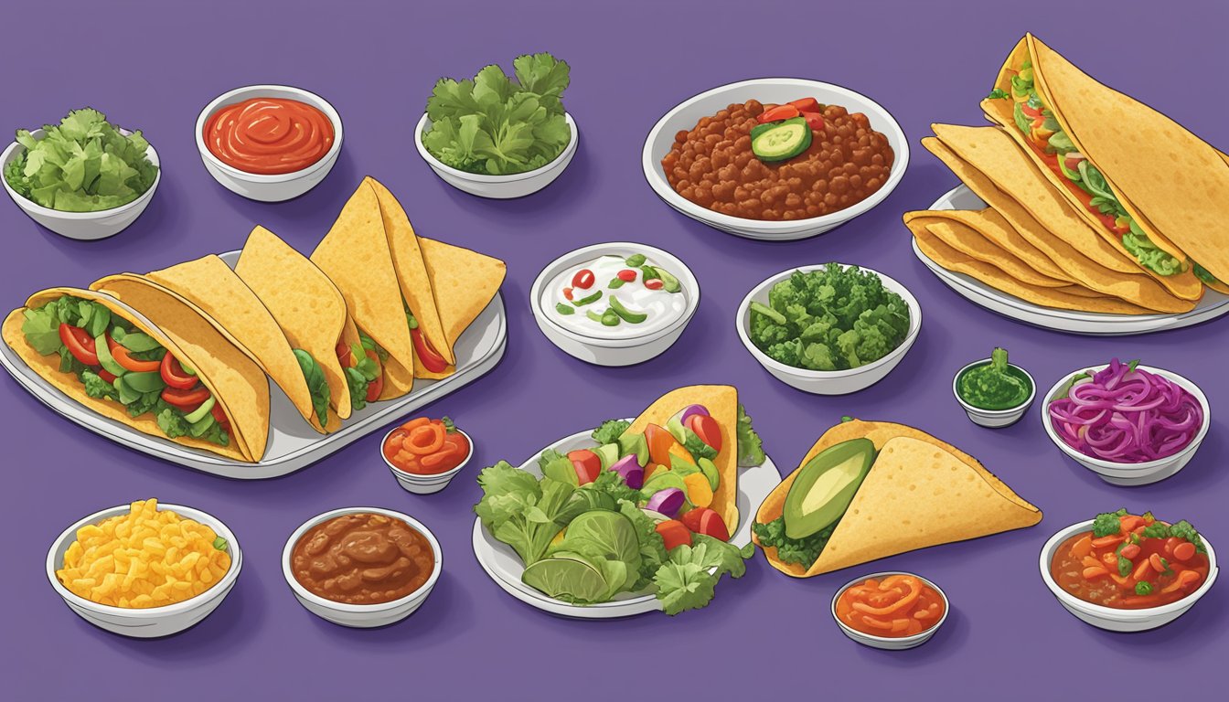 A colorful array of fresh vegetables and salsa arranged in nine different ways, representing the diverse options on Taco Bell's breakfast menu