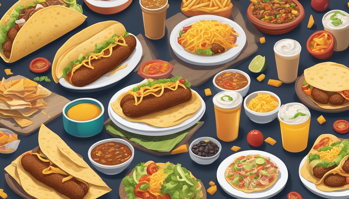 A sizzling spicy sausage taco surrounded by various breakfast items from different fast food chains, all influenced by Taco Bell's breakfast menu