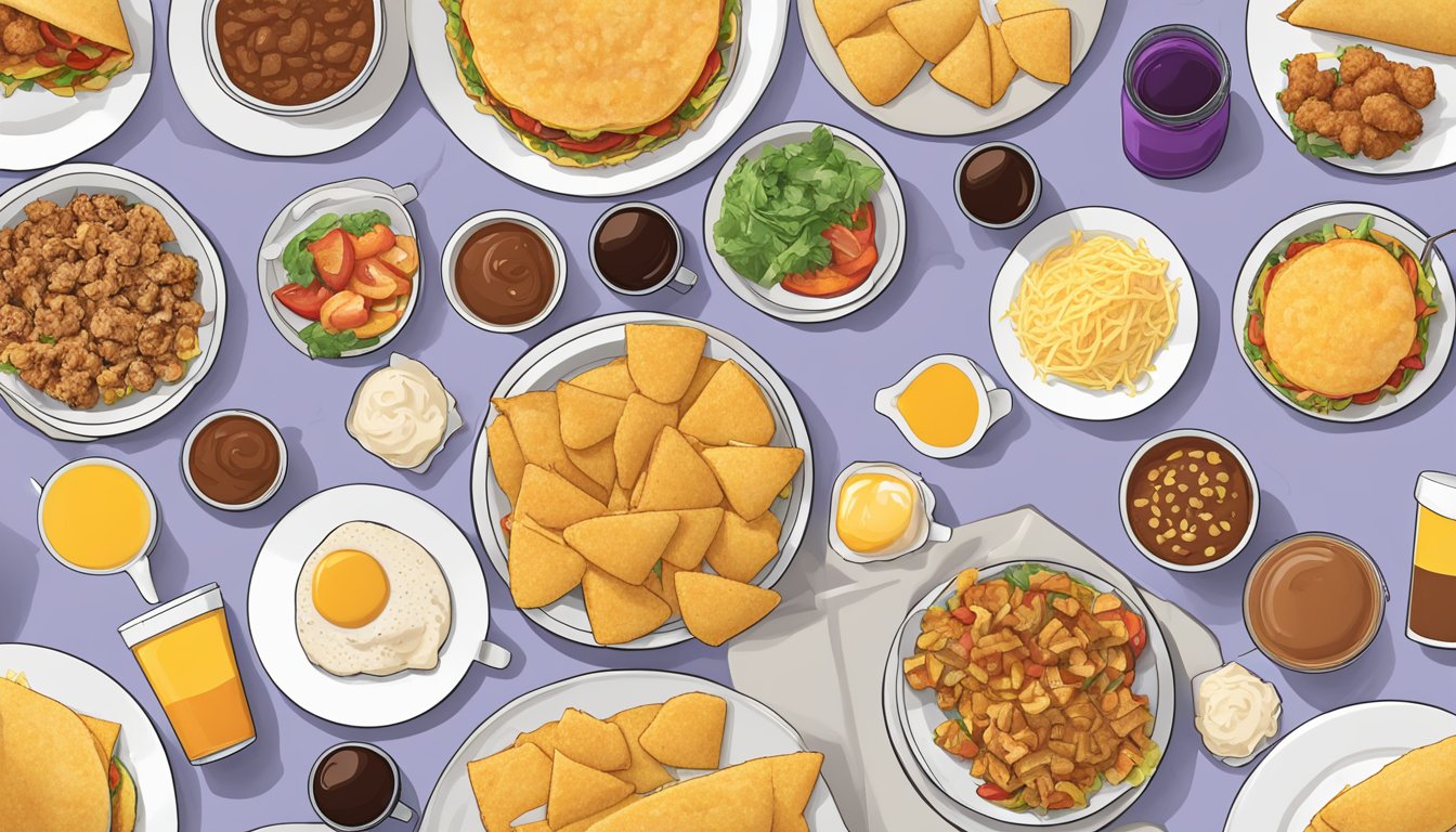 A table with 14 Taco Bell breakfast items arranged by calories, including a prominently featured hash brown