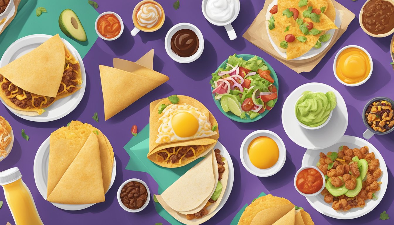 A breakfast soft taco surrounded by a variety of Taco Bell breakfast items, ranked by calories