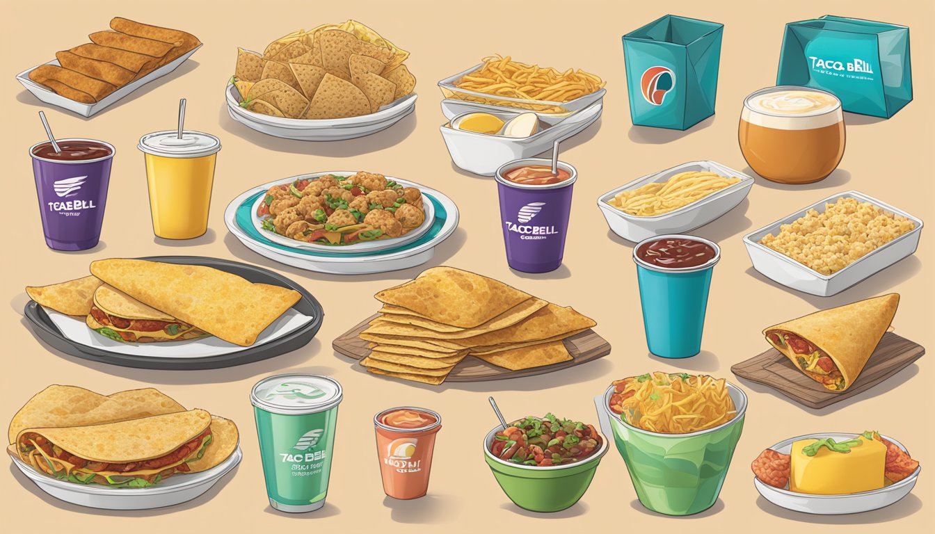 A table displaying 14 Taco Bell breakfast items with their respective calorie counts