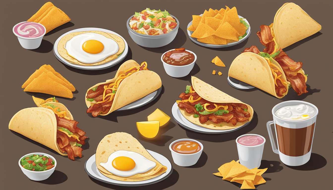 A sizzling bacon and egg soft taco surrounded by 11 other Taco Bell breakfast items, ranked by customer satisfaction