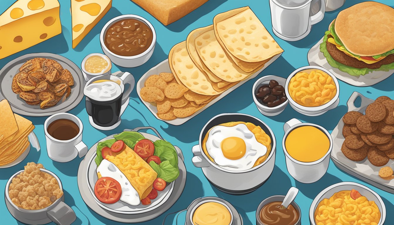 A breakfast-themed cheese blend surrounded by various Taco Bell breakfast items